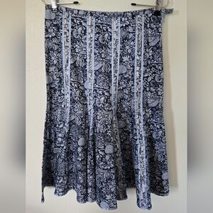 Peruvian Connection Blue Floral Batik Print Ribbon Trim A-Line Skirt size 6